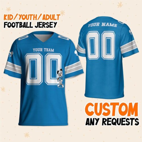 Custom Mickey Super Lions Sport Classic Blue Football V-Neck Jersey For Fans Family