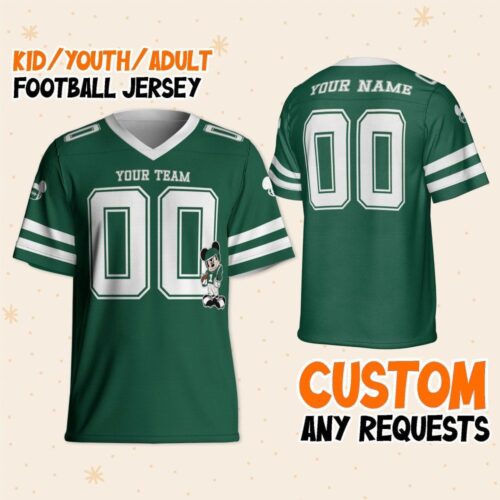 Custom Mickey Super Player Jets Sport Classic Green Football V-Neck Jersey For Fans Family