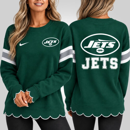 New York Jets | Premium NFL Women Scalloped Hem Graphic Crewneck Sweatshirt