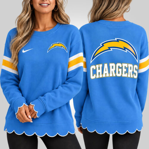 Los Angeles Chargers | Premium NFL Women Scalloped Hem Graphic Crewneck Sweatshirt