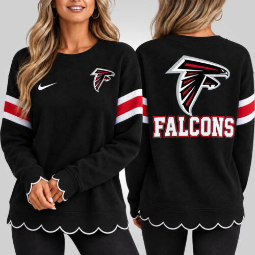 Atlanta Falcons | Premium NFL Women Scalloped Hem Graphic Crewneck Sweatshirt