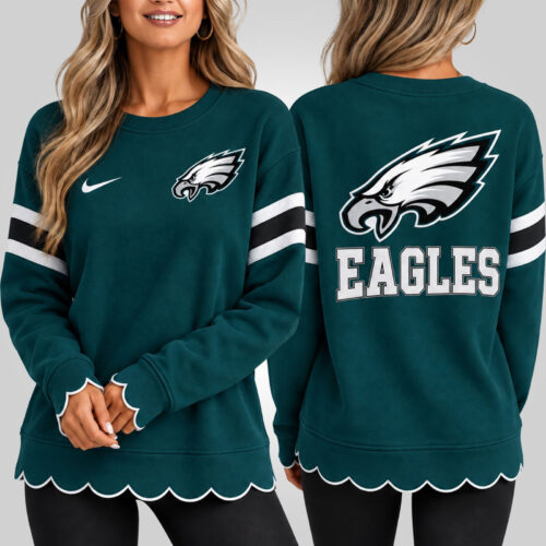 Philadelphia Eagles | Premium NFL Women Scalloped Hem Graphic Crewneck Sweatshirt