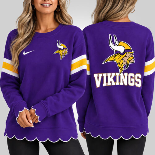 Minnesota Vikings | Premium NFL Women Scalloped Hem Graphic Crewneck Sweatshirt