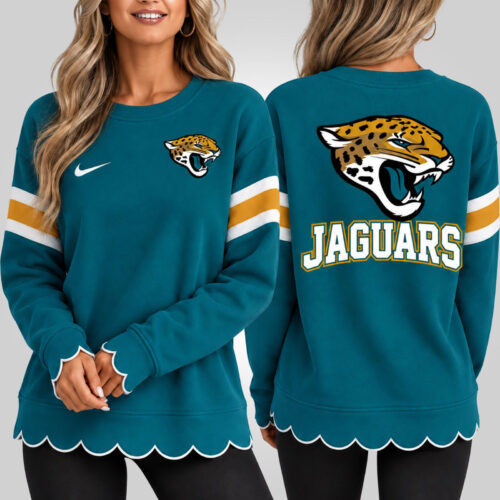 Jacksonville Jaguars | Premium NFL Women Scalloped Hem Graphic Crewneck Sweatshirt