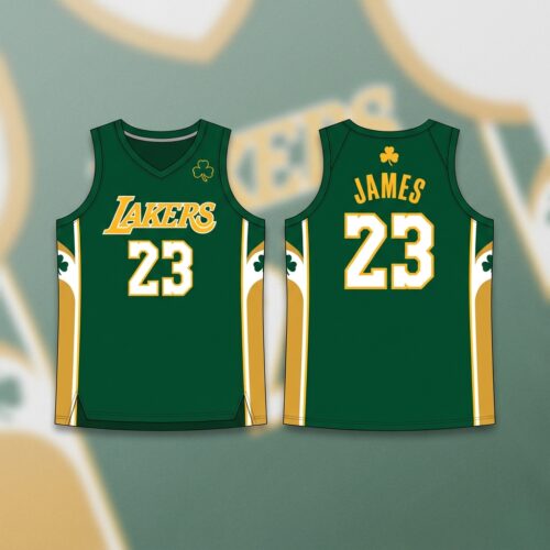 Custom Printed NBA Los Angeles Lakers LeBron James Green Jersey for Adults