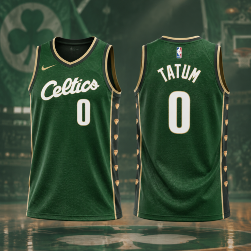 Custom Printed Boston Celtics Jayson Tatum 2022-23 City Edition Dark Green Basketball Jersey