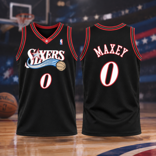 Custom Printed NBA Tyrese Maxey #0 Philadelphia 76ers Basketball Jersey Black