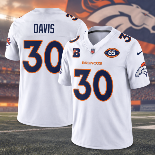 Custom Printed Broncos 1959-2024 Terrell Davis 30 Navy Alternate Football Jersey