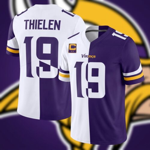 Custom Printed Minnesota Vikings Gold & Purple Split Football Jersey