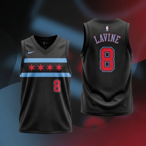 Custom Printed Chicago Bulls Zach LaVine #8 City Edition Black Basketball Jersey