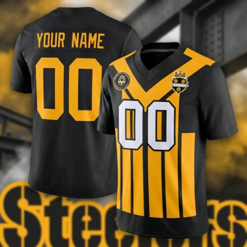 Pittsburgh Steelers 1933 Throwback Custom Printed Football Jersey - Black Design
