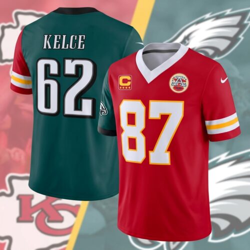 Custom Printed Split Jersey Featuring Kansas City Chiefs and Philadelphia Eagles Design