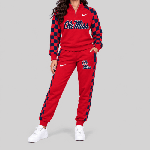 Ole Miss Rebels | NCAA Checkerboard Sleeve Quarter Zip Set TD