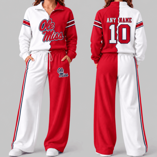 Ole Miss Rebels | NCAA Split Color Quarter Zip Wide Leg Set TD