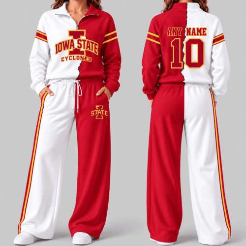 Iowa State Cyclones | NCAA Split Color Quarter Zip Wide Leg Set TD