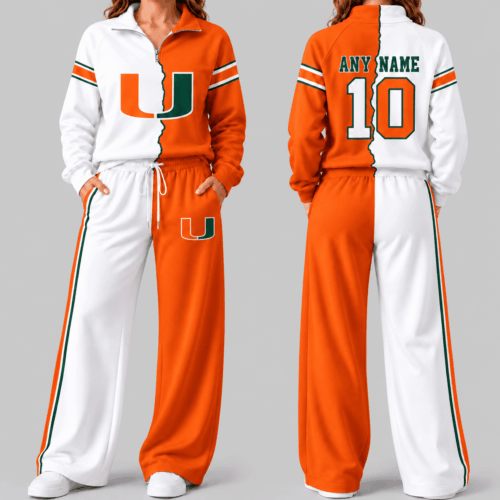 Miami Hurricanes | NCAA Split Color Quarter Zip Wide Leg Set TD
