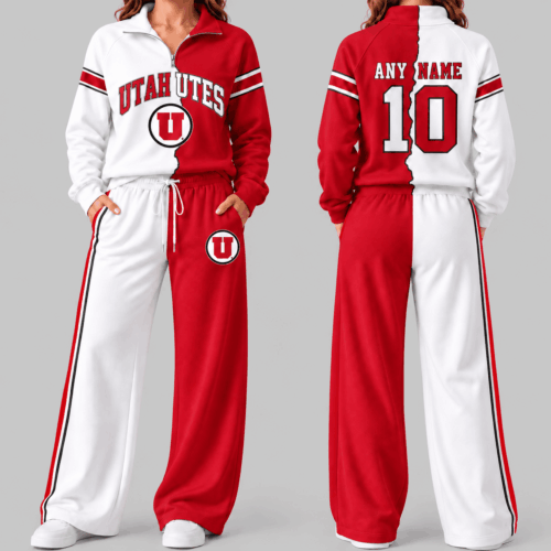 Utah Utes | NCAA Split Color Quarter Zip Wide Leg Set TD