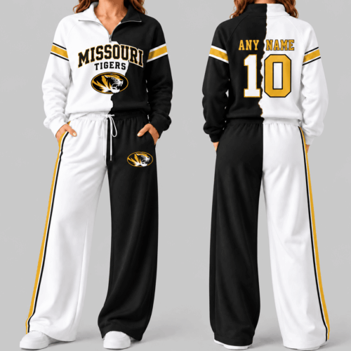 Missouri Tigers | NCAA Split Color Quarter Zip Wide Leg Set TD