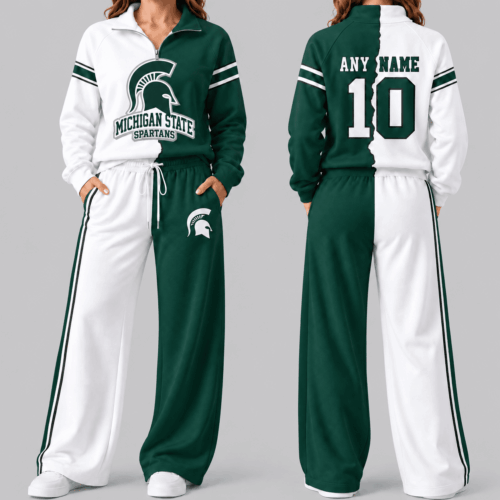 Michigan State Spartans | NCAA Split Color Quarter Zip Wide Leg Set TD