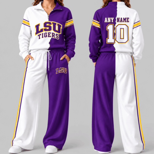LSU Tigers | NCAA Split Color Quarter Zip Wide Leg Set TD