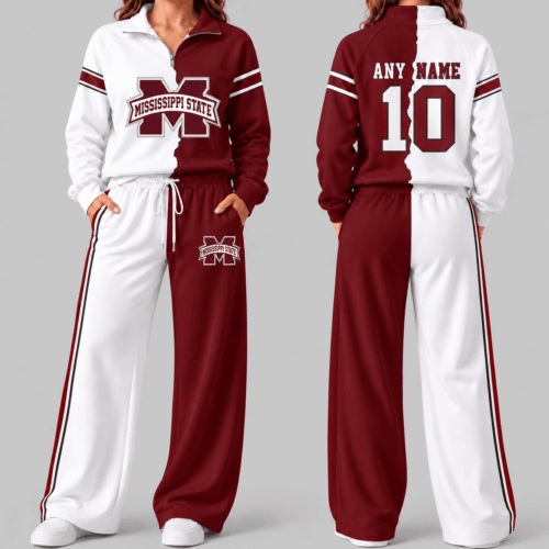 Mississippi State Bulldogs | NCAA Split Color Quarter Zip Wide Leg Set TD