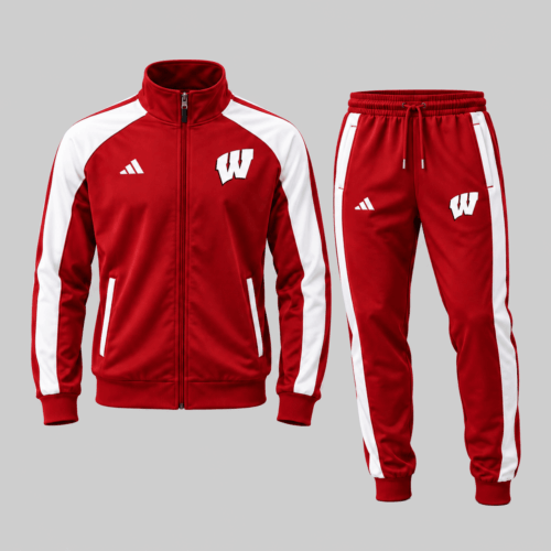 Wisconsin Badgers | NCAA Classic Stripe Track Jacket Jogger Set TD