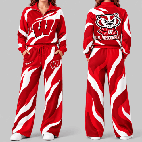 Wisconsin Badgers | NCAA Wave Pattern Mascot Quarter Zip Set TD