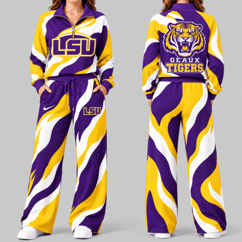 LSU Tigers | NCAA Wave Pattern Mascot Quarter Zip Set TD