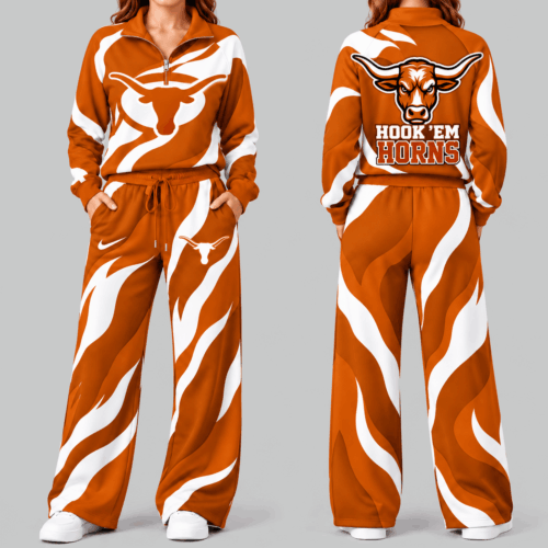 Texas Longhorns | NCAA Wave Pattern Mascot Quarter Zip Set TD