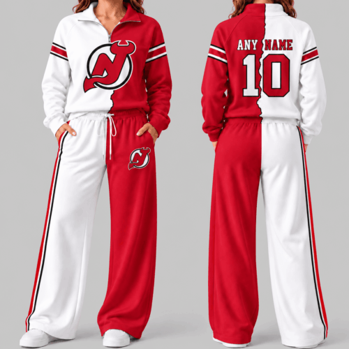 New Jersey Devils | NHL Split Color Quarter Zip Wide Leg Set TD