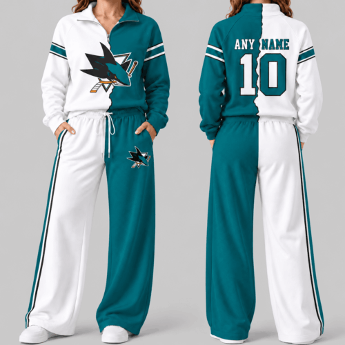 San Jose Sharks | NHL Split Color Quarter Zip Wide Leg Set TD