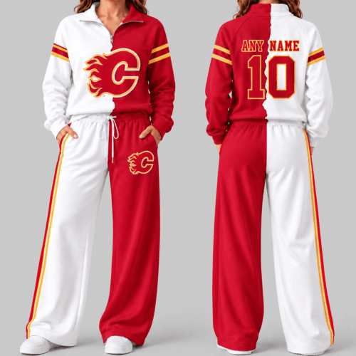 Calgary Flames | NHL Split Color Quarter Zip Wide Leg Set TD