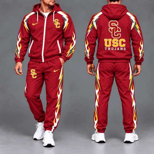 USC Trojans | Premium NCAA Elevate Performance Full-Zip Hooded Jacket & Jogger Pants Set NTH1