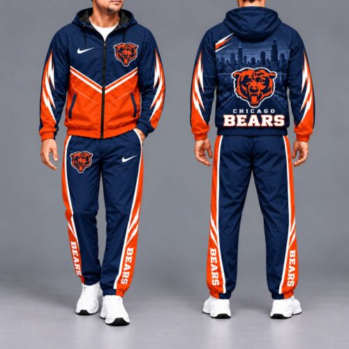 Chicago Bears | Premium NFL Sports Team Graphic Waterproof Polyester Hooded Windbreaker Tracksuit Set