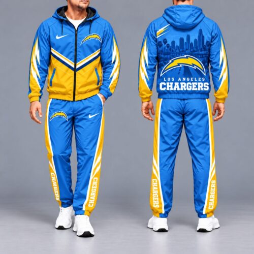 Los Angeles Chargers | Premium NFL Sports Team Graphic Waterproof Polyester Hooded Windbreaker Tracksuit Set