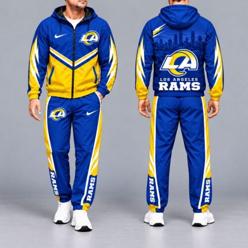 Los Angeles Rams | Premium NFL Sports Team Graphic Waterproof Polyester Hooded Windbreaker Tracksuit Set