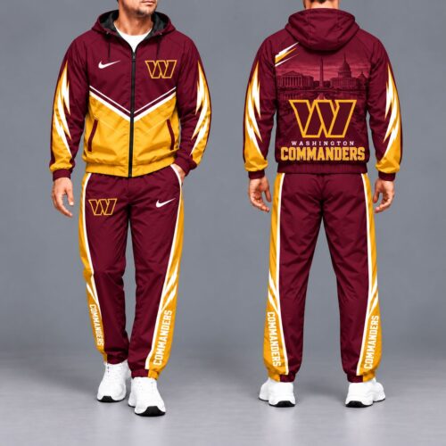 Washington Commanders | Premium NFL Sports Team Graphic Waterproof Polyester Hooded Windbreaker Tracksuit Set