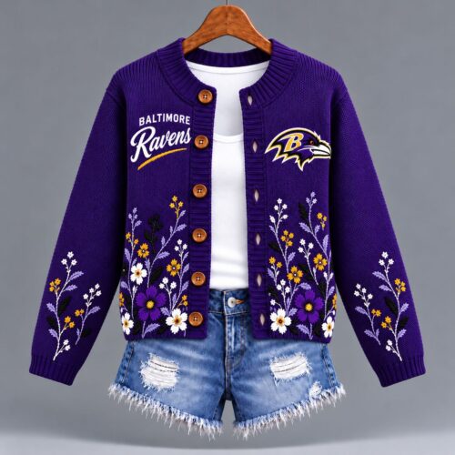 Baltimore Ravens | Premium NFL Vintage Wildflower Cardigan