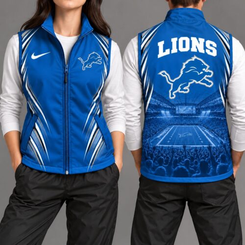 Detroit Lions | Premium NFL Sports Team Graphic Zip-Up Sleeveless Vest