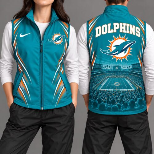 Miami Dolphins | Premium NFL Sports Team Graphic Zip-Up Sleeveless Vest