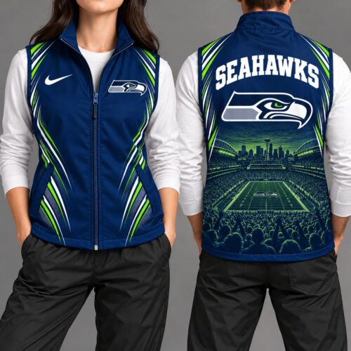 Seattle Seahawks | Premium NFL Sports Team Graphic Zip-Up Sleeveless Vest