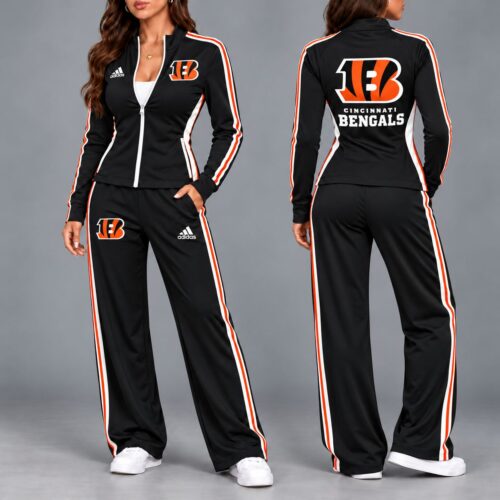 Cincinnati Bengals | Premium NFL Game Day Ready Sporty Zip-Up Jacket & Wide-Leg Pants Two-Piece Tracksuit Set