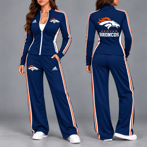 Denver Broncos | Premium NFL Game Day Ready Sporty Zip-Up Jacket & Wide-Leg Pants Two-Piece Tracksuit Set