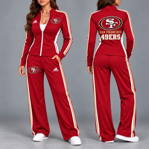 San Francisco 49ers | Premium NFL Game Day Ready Sporty Zip-Up Jacket & Wide-Leg Pants Two-Piece Tracksuit Set