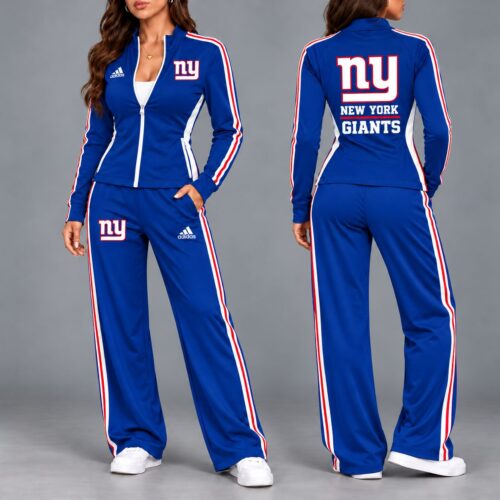 New York Giants | Premium NFL Game Day Ready Sporty Zip-Up Jacket & Wide-Leg Pants Two-Piece Tracksuit Set