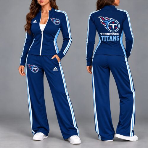 Tennessee Titans | Premium NFL Game Day Ready Sporty Zip-Up Jacket & Wide-Leg Pants Two-Piece Tracksuit Set