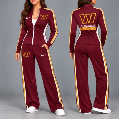 Washington Commanders | Premium NFL Game Day Ready Sporty Zip-Up Jacket & Wide-Leg Pants Two-Piece Tracksuit Set