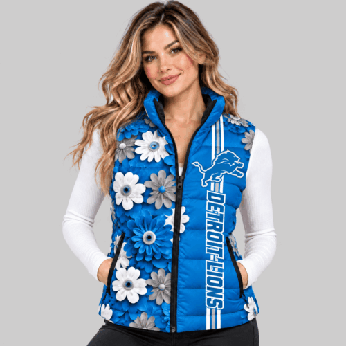 Detroit Lions | NFL 3D Floral Puffer Vest TD