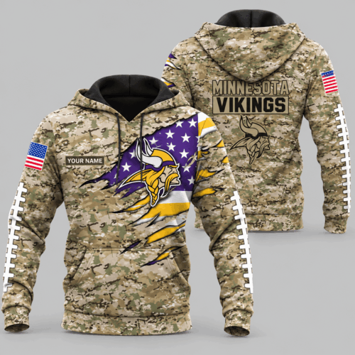 Minnesota Vikings | NFL Camo Flag Claw Mark Hoodie TD