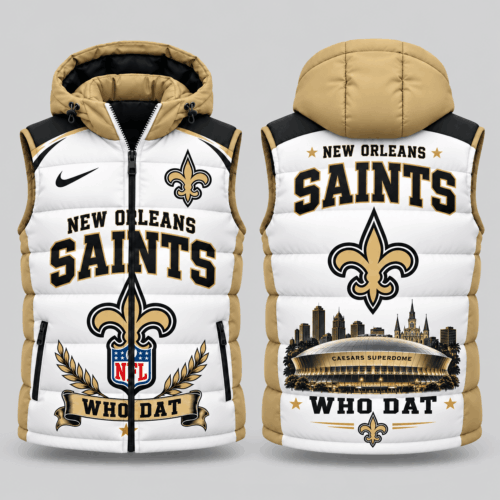 New Orleans Saints | NFL Winged Crest Hooded Puffer Vest TD